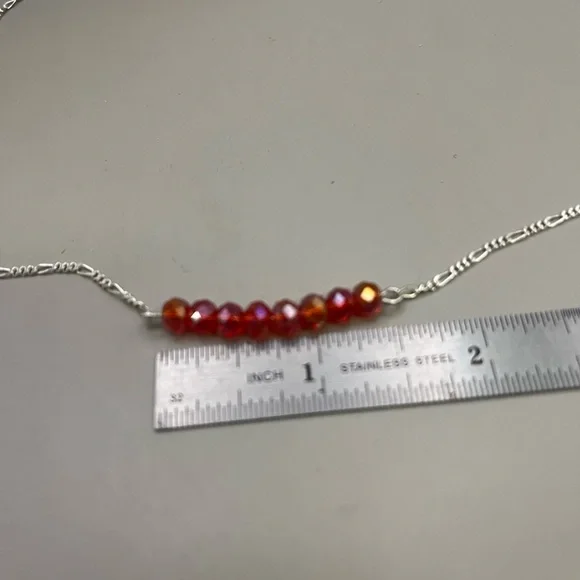 Modern Sterling Silver and Fire Opal Crystals Beaded Necklace